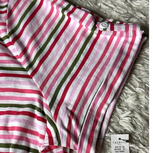 Talbots NWT Women's Size 3X Pink Green White Short Sleeve Tab Scoop Neck Beachy - Picture 9 of 9